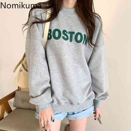 Nomikuma Kore Mektuplar Baskılı Kadın Kazak Uzun Kollu O-Boyun Nedensel Hoodies Sonbahar Kış Kazak Jumper 6C542 210427