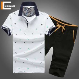 Summer Men's Tracksuit Set Casual Short Sleeve Breathable Men Polo Shirts+Shorts 2 Pieces Brand Business Slim Male Sweatsuit X0610