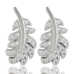 Exquisite fashion Leaf Stud Ladies Earrings Bridal Earring Jewelry in 2 Colors Golden Silver EAR1003