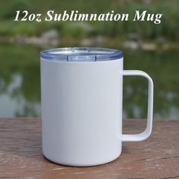 Blank Sublimation Coffee Mugs Tumbler Cup with Handle 12oz Subliamtion Mug Stainless Steel Travel Tumblers Double Wall Vacuum Insulated Cups Sealing Lids