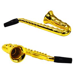 Durable Metal Sax Saxophone Shaped Tobacco Pipe Cigarette Smoking Pipes Gold Colour Smoking Accessory Wholesale