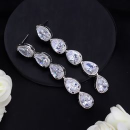 Fashion Luxury Jewellery Long Dangle Water Drop designer earrings White AAA Cubic Zirconia Earrings Copper 18k Gold Diamond Earring For Women Bride Wedding Gift