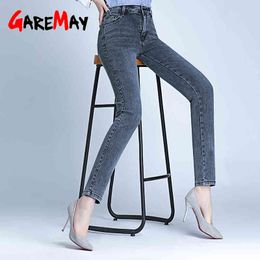 Biue Gray Jeans Slim Fit High Waist Skinny Mom Femme Plus Size Stretch Denim Pants Vintage Large Women's 210428