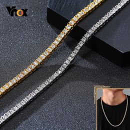 Vnox Hip Hop 5MM Iced Out Bling AAA Cubic Zircon 1 Row Tennis Chain Necklaces Men Women Collar Xmas Gifts Jewellery