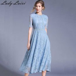 Summer Dress Women short Sleeve Lace Elegant Lady O-neck Party es work Vestidos 210529