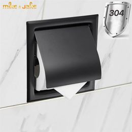 Black Recessed Toilet Tissue Paper Holder stainless steel 304 wall paper holder 304 SUS Double Wall Bathroom Roll Box 210720