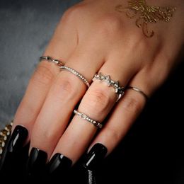 Cluster Rings NJ 2021 5pcs/Set Women Bohemian Vintage Silver Stack Above Knuckle Set Gir Gift Wedding Party Event Jewel