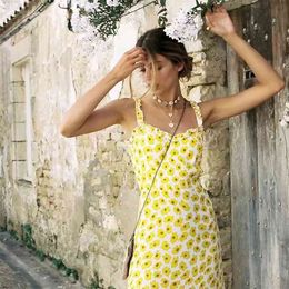 Bohemian maxi long dress women sunflower summer holiday boho beach yellow vestidos 210427