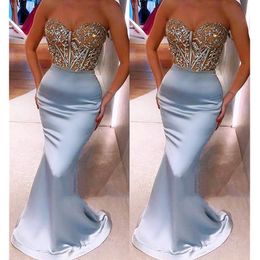 Blue Plus Light Size Arabic Aso Ebi Mermaid Lace Sexy Prom Dresses Sweetheart Satin Elegant Evening Formal Party Second Reception