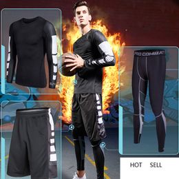 Men gym Fitness clothing sportswear male gym running sets basketball jerseys training suit compression kits