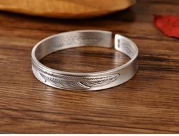 s999 silver UK - The Price Of Love Angel Feather Antique Silver S999 Bracelet Bangle