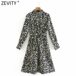 Women Vintage Leopard Print Breasted Sashes Shirt Dress Office Ladies Long Sleeve Business Vestido Casual Dresses DS4782 210416