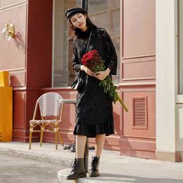Lace Hollow Out Embroidery Dress Womne's Summer Stand Collar Pullover Knee-length Vestido Female WP59001L 210427