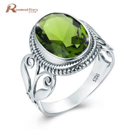 Redwood Brand Sterling Silver Green Peridot Ring Gemstone Wedding Engagement Women Rings Vintage Brand Fine Jewelry 2020 Spring