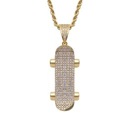 18k gold skateboard necklace nightclub Bling Diamond Cubic zircon pendant Necklaces hip hop Jewellery set men women stainless steel chain will and sandy