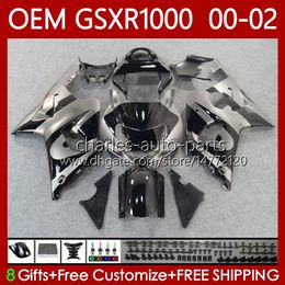 Injection Mould Bodys For SUZUKI GSXR-1000 GSX R1000 GSXR 1000 CC 01-02 Bodywork 62No.17 Grey black 1000CC GSXR1000 K2 00 01 02 GSX-R1000 2001 2002 2002 OEM Fairing kit