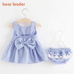 Baby Clothing Sets Cute Summer Sleeveless Dress Girls 2 Pcs Short Pants+Dress Set Stripe Patten for 6-24M 210429