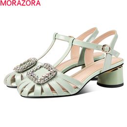 MORAZORA Large Size 34-42 Women Sandals Genuine Leather Ladies Summer Shoes Fashion Buckle Party Casual Shoes Beige White 210506
