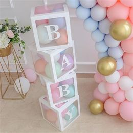 Alphabet Name Transparent Packing Box Wedding Balloon Baby Shower Boy Girl 1st Birthday Party Decor Kids Latex Gift Y0622