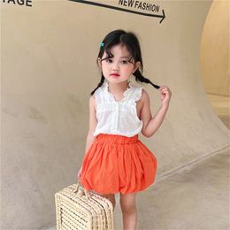 Summer Arrival Girls Fashion Sleeveless 2 Pieces Suit Top+shorts Kids Clothing for 210528