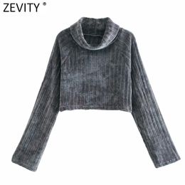 Women Fashion Turtleneck Collar Knitting Short Smock Blouse Female Chic Long Sleeve Casual Shirt Ladies Tops LS7590 210416