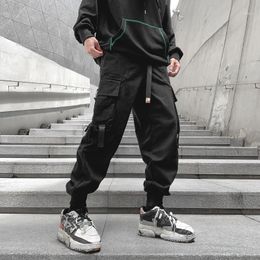 Block Cotton Pocket Track Pants Male Trousers Sweatpants Streetwear Ribbons Casual