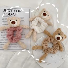 Korean Fashion Cute Teddy Bear Hair Rope 3D Kawaii Fleece Scrunchies For Kids Girls Infant Hair Rubber Bands For Children