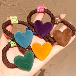 Korea Dongdamen Autumn And Winter New Colour Flocking Love Hair Circle Simple Temperament High Elastic Hair Binding Headrope Rubber String Gift