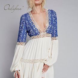 Summer Boho Women Embroidery Mini Long Sleeve Vintage Sexy Backless Short Tunic Beach Dress 210415