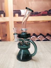 9.4 Inches Lake Blue Hookah Glass Bong Dabber Rig Recycler Pipes Water Bongs Smoke Pipe 14mm Female Joint