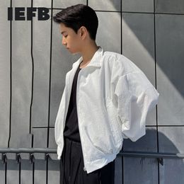 IEFB Summer Solid Colour Short Casual Couple Sunscreen Jacket Black White Stand Collar Zipper Oversized Coat 9Y7324 210524