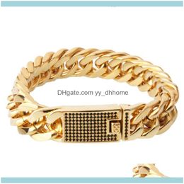 Link, Jewelrylink, Chain Mens Titanium Stainless Steel Bracelets Gold Color Plated Crystal Rhinestone Bracelet For Men Hip Hop Fashion Charm