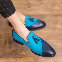 Semi-formal Hemp PU Leather Mens Suit Shoes Glamorous Blue Tassel Italian Graceful Man Dress Shoes Big Size 46 47 48