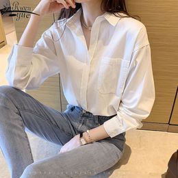White Shirt Women Spring Korean Simple Long Sleeve Bottomed Single Breasted Wild Women's Blouse Plus Size 4XL 13055 210427