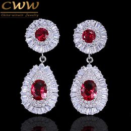 Super Shiny AAA Grade Cubic Zirconia Round Dangling Drop Earrings for Brides Wedding Dress Jewelry Accessories CZ068 210714