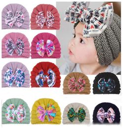 Baby Girl Boy Knitted Turban Cap Bunny Ears Bow Hat Toddler Kids Head Wrap Headband Candy Color Wool Cap