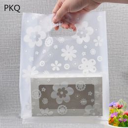 Gift Wrap 20x28cm White Flower Plastic Bags With Handle Transparent Bag For Store Storage Packaging Supplies