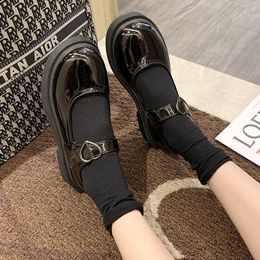 Lolita Shoes cute Heart Buckle Women Mary Janes Shoes Patent Leather Casual Shoes 2022New Platform Girls Black women