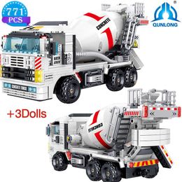 Qunlong Building Block Engineering Vehicle Mechanical Crawler Excavator Model Truck Crane Shovel Bricks Kids Toys For Boys Q0624