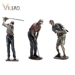 VILEAD Retro Golf Statue Resin Vintage Golfer Figurines Home Office Living Room Decoration Souvnir Sport New Year Gifts Crafts 210607