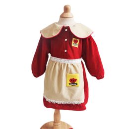 Spring New Infant Baby Girls Dress With Bib Kids Large Lapel Princess Dress Sister Outfits Set Children Clothes 210413