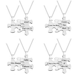 Men women stainless steel couple necklace puzzle Jewellery Valentines day gift lettering titanium metal necklaces