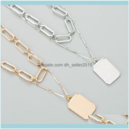 Necklaces & Pendants Jewelryeuropean American Unisex Metal Square Pendant Necklace Personality Double-Layer Chain Clavicle Jewellery Chains Dr