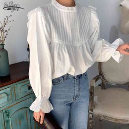 Autumn Vintage Lace White Blouse Women Elegant Korean Long Sleeve Shirt Femme Casual Pullover Office Ladies Tops 12276 210521