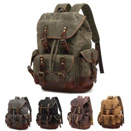 Practical Vintage Waterproof Backpack Travelling Backpack Canvas Backpack Cotton Outdoor Climbing Bag Rivets Bookbag Q0721