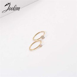 Joolim Gold Finish Dainty Crystal Claw Setting Stainless Steel Rings 2021 Jewelry X0715