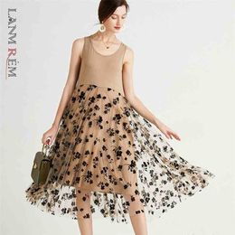 Women's Large Size Summer Dress Knee Length Sleeveless Round Neck Female Pullover Mesh Patchwork Dresses 2D3638 210526