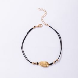 Bohemian Shell Anklets for Women Charms Black Rope Gold Alloy Metal Adjustable Summer Jewelry