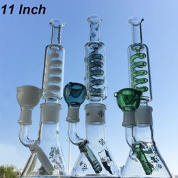 Glass Beaker Bongs Condenser Coil Water Pipes Freezable Hookahs 3 Colours Build a Bong 14mm Male Joint 3mm Thick Oil Dab Rigs With Diffused Downstem & Bowl