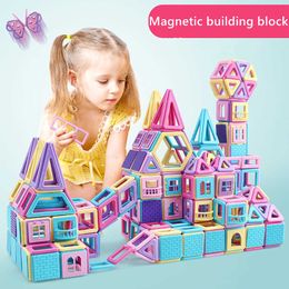 44/77 PCS Early Learning Magnet Building Blocks Play Set DIY Magnetic For Children Block Intelligent Educational Toys Q0723